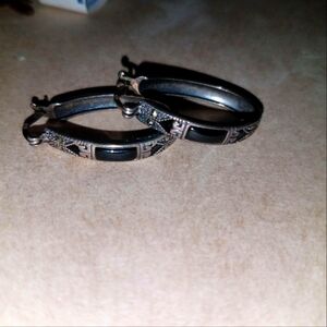 Elegant Black and Sterling Silver Hoop Earrings